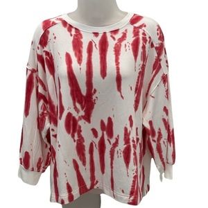 RACHEL ZOE White Red Tie-Dye Dolman 3/4-Slv Sweatshirt Top EUC M